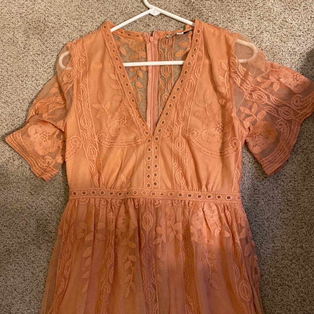Lace peach midi dress